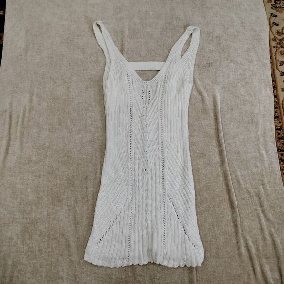 by Anthropologie White Knit Pointelle Modern Mini Dress Coverup Size XS - Picture 3 of 9